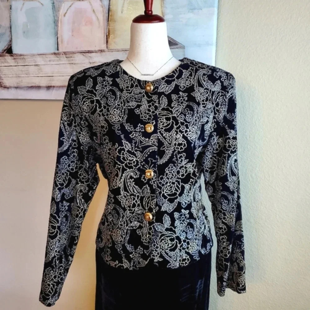 RICHARD KRISTALL | Velvet Metallic Glitter Blazer sz L - Picture 3 of 11
